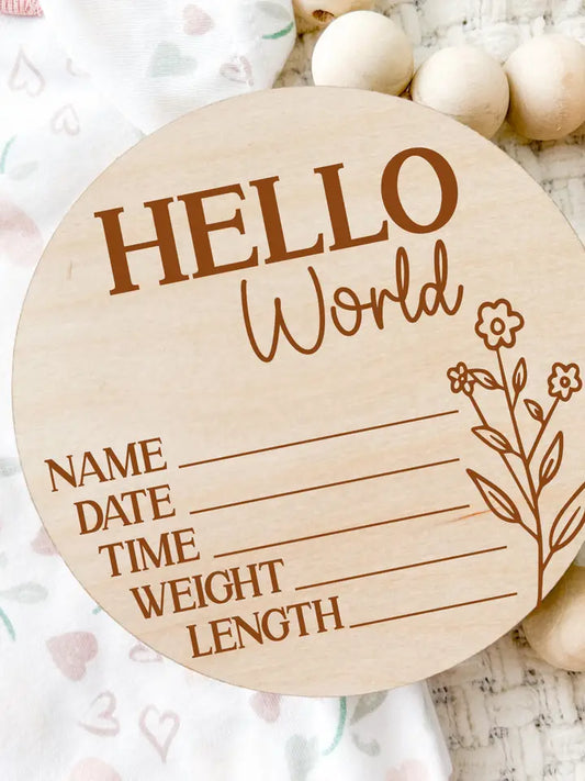 Birth Announcement Wood Stat Plaque - Wildflower