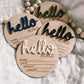 Hello World Birth Stat Announcement Wood Disc - Layered 3D