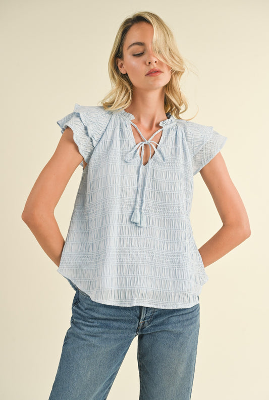 Tie Front Ruffle Sleeve Top