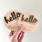 Hello World Birth Stat Announcement Wood Disc - Layered 3D