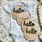 Hello World Birth Stat Announcement Wood Disc - Layered 3D