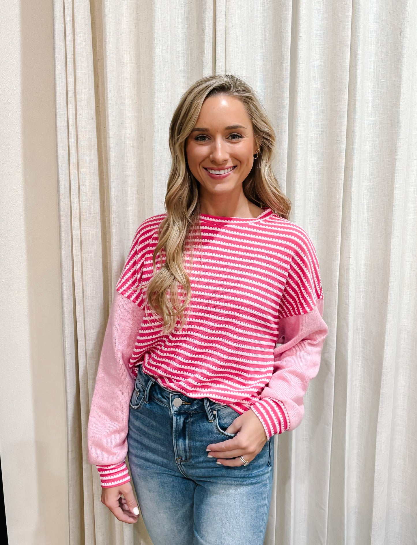 Fuchsia Textured Stripe Top