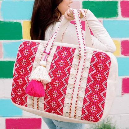 Magenta Zig Zagged Oversized Weekender Bag for Women