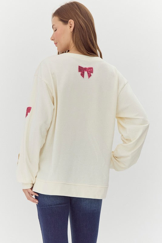 Ribbon Sequin Patch Sweatshirt