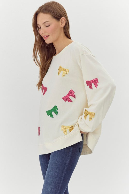 Ribbon Sequin Patch Sweatshirt