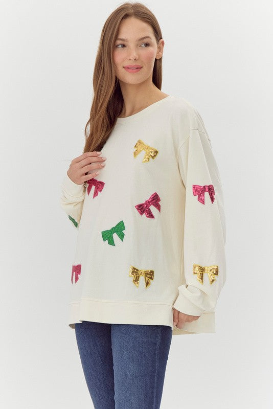 Ribbon Sequin Patch Sweatshirt