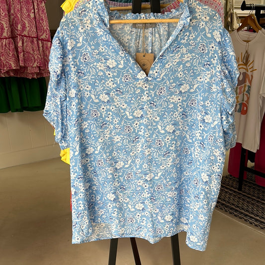 Blue Floral Blouse 40% OFF