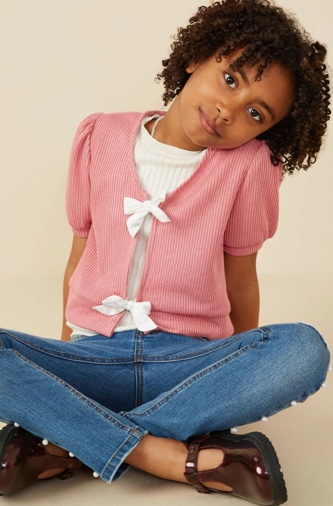 Hayden Girl Bow Tie Sweater