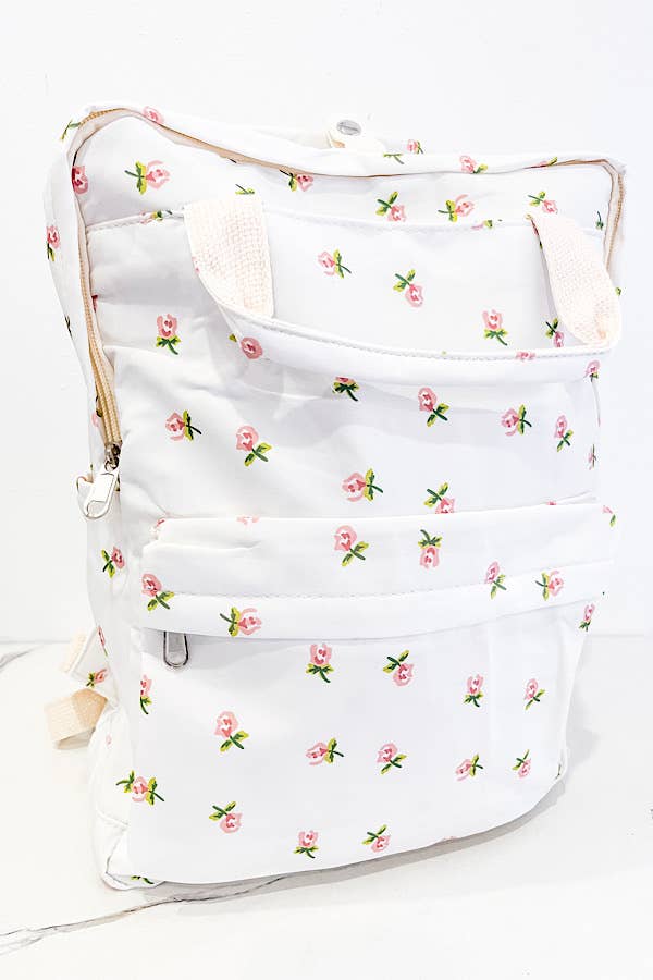 Cream Rose Print Backpack