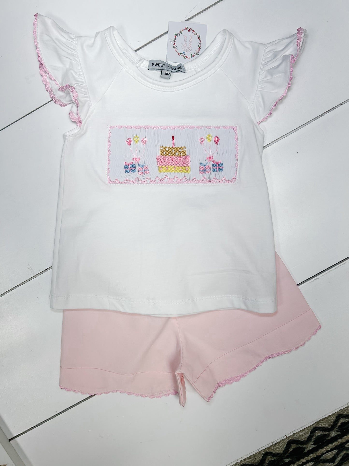 Birthday Smocked Shorts Set Pink