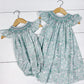 Marie Teal Floral Smocked Bubble