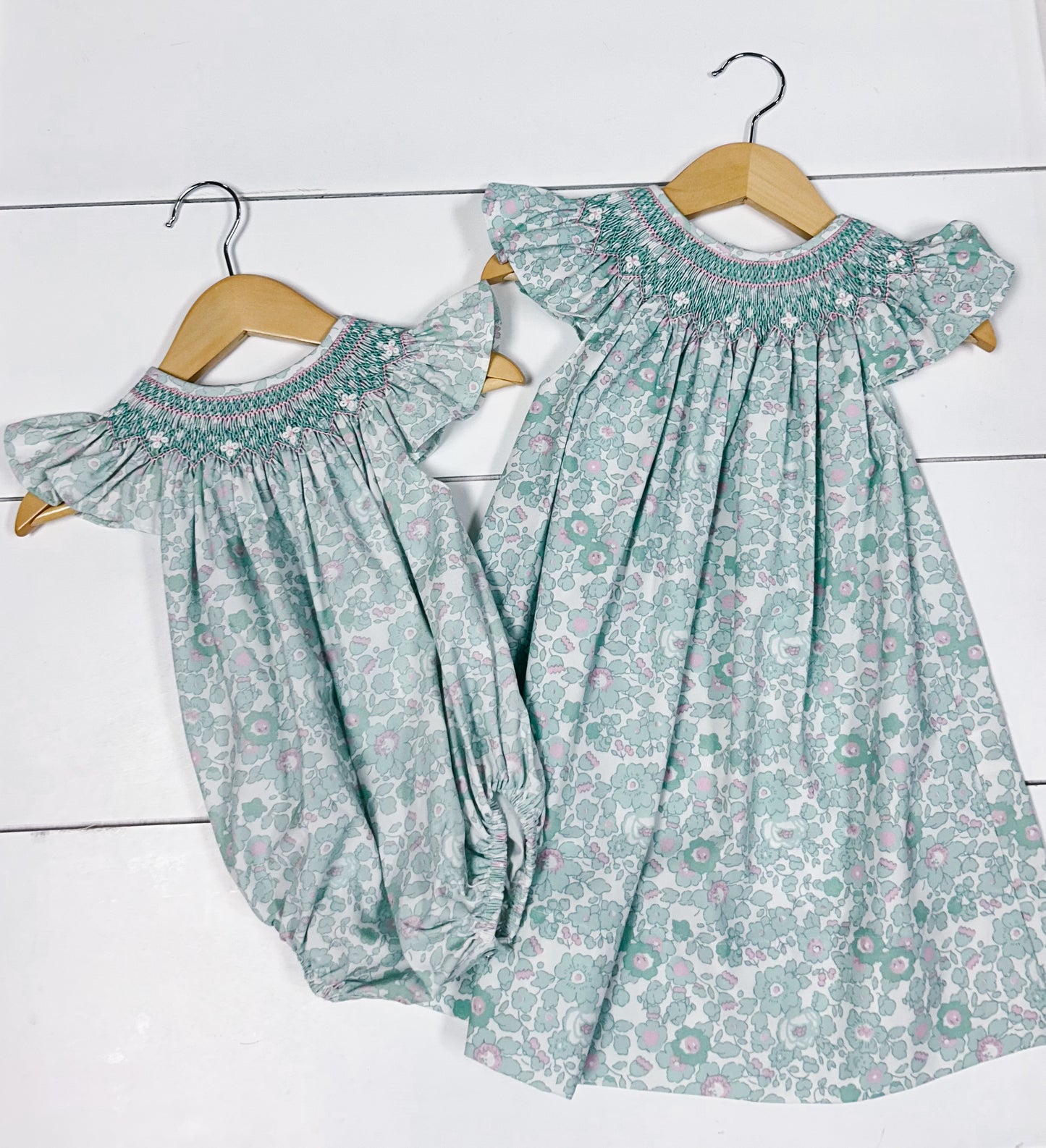 Marie Teal Floral Smocked Bubble