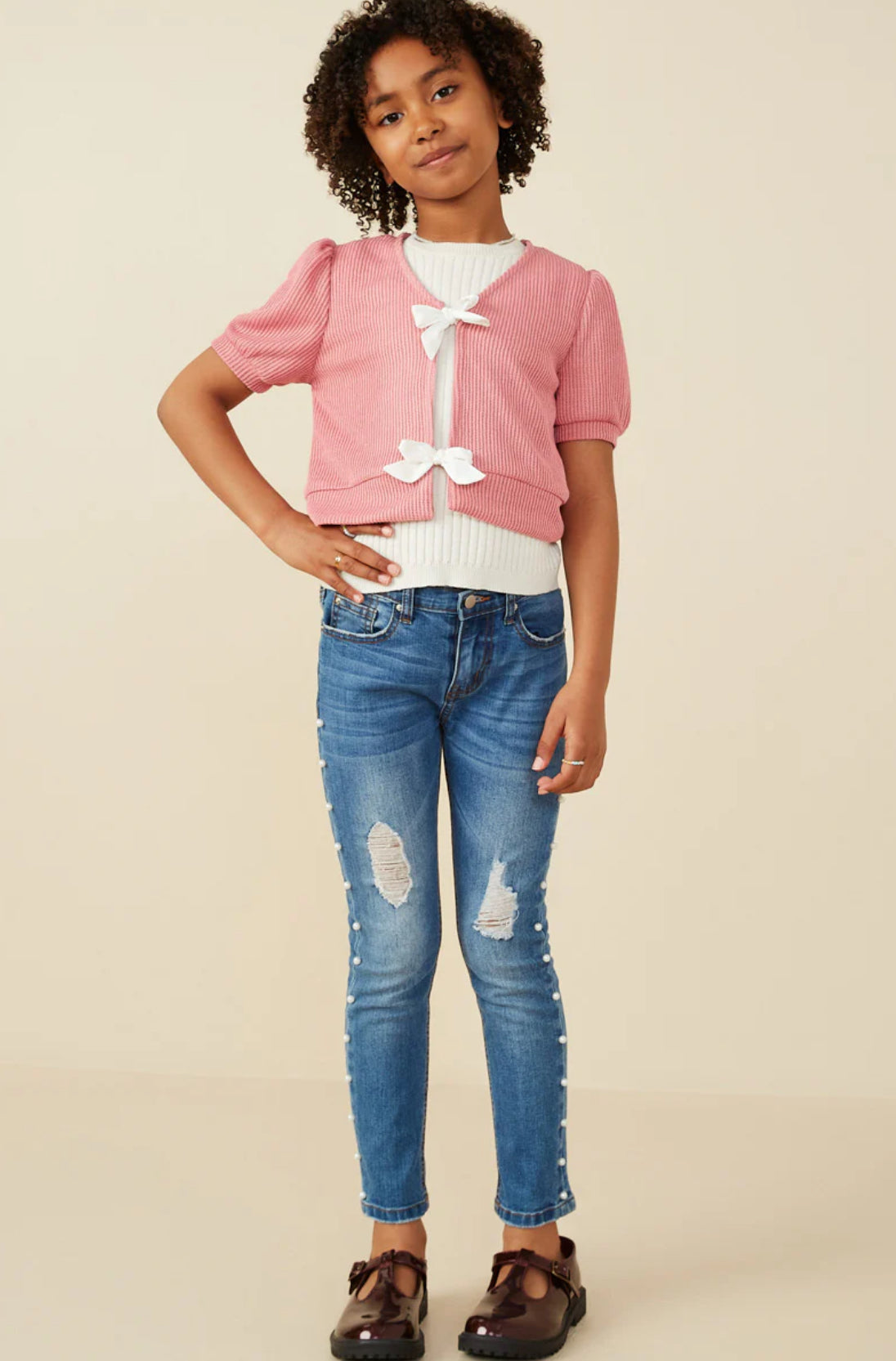 Hayden Girl Bow Tie Sweater