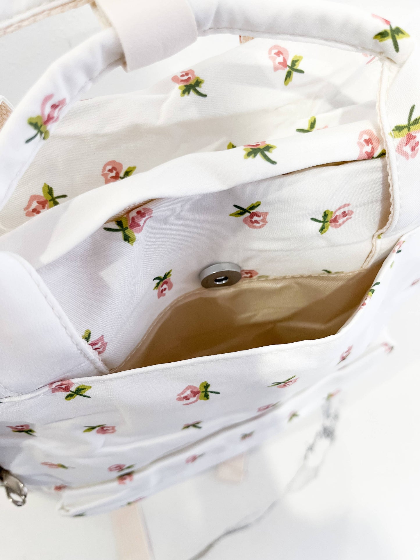 Cream Rose Print Backpack