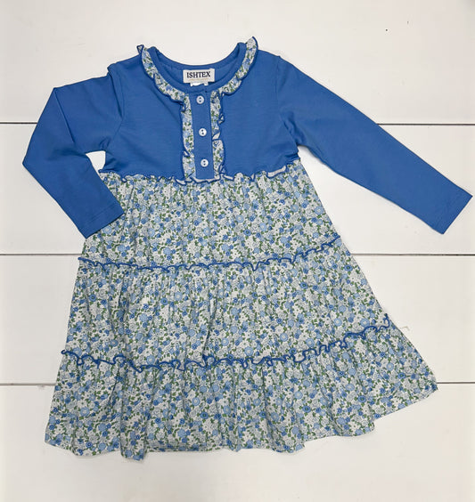 Ishtex Blue Flower Tiered Dress