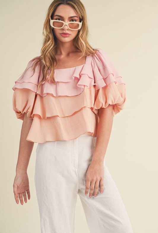 Tiered Ruffle Pink Combo Top