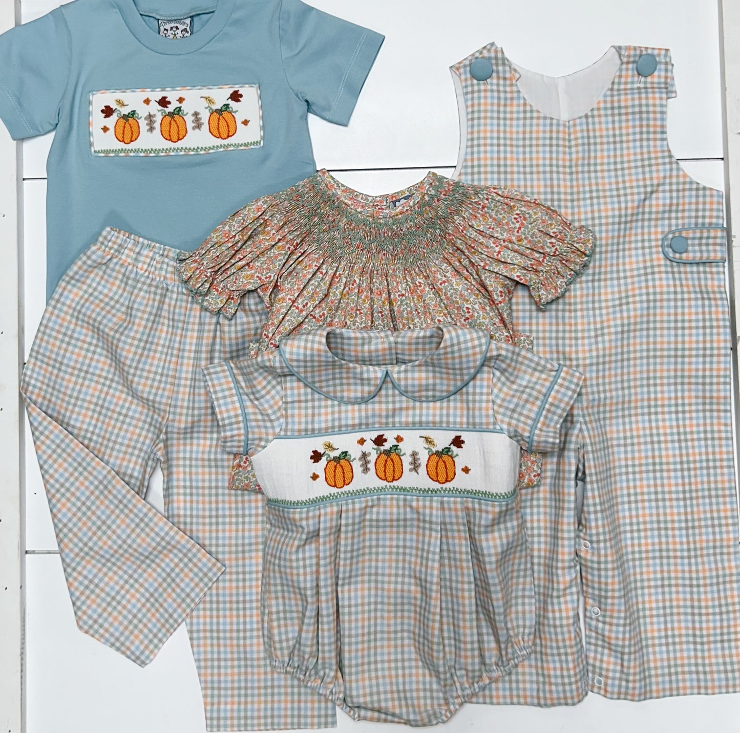 Three Sisters Pumpkin Smocked Boys Pant Set