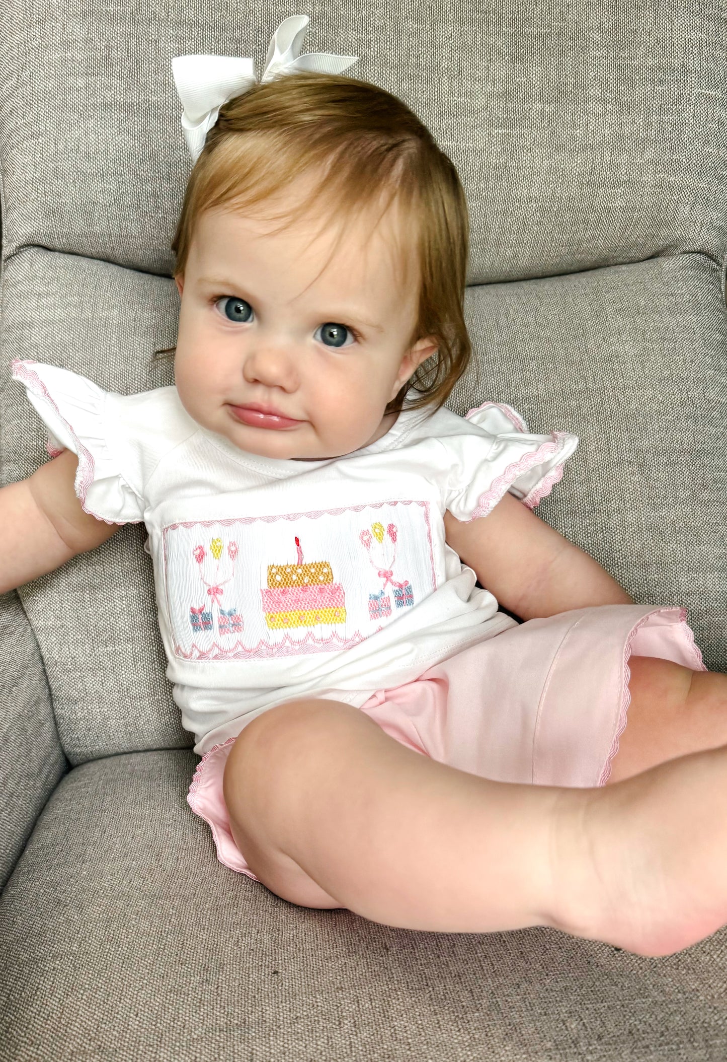 Birthday Smocked Shorts Set Pink