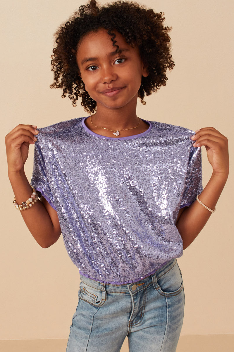 Hayden Girl Sequin Dolman Top Lavender