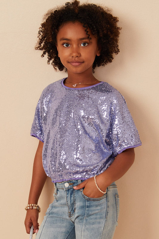 Hayden Girl Sequin Dolman Top Lavender