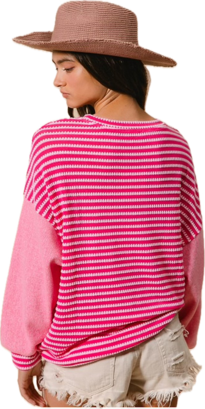 Fuchsia Textured Stripe Top