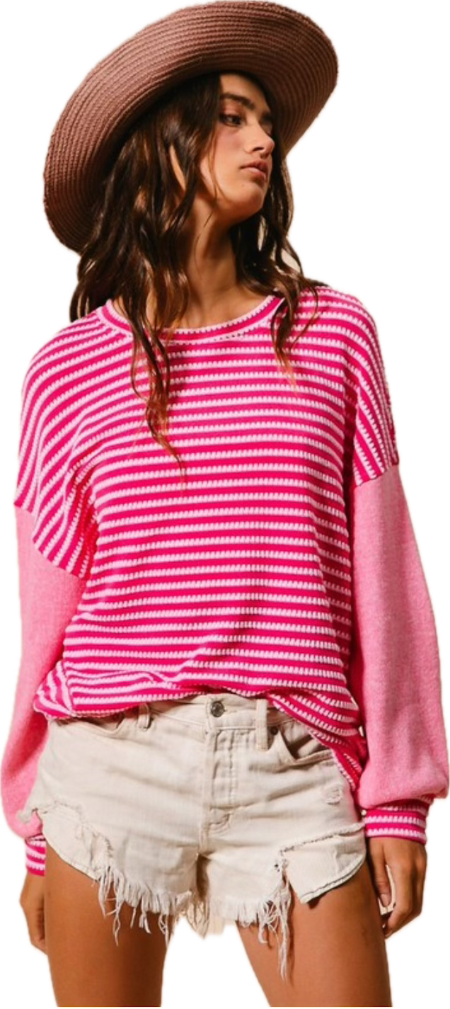 Fuchsia Textured Stripe Top