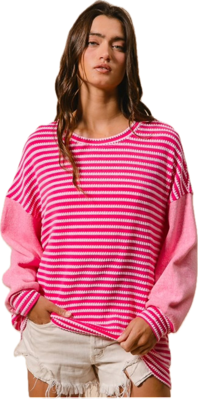 Fuchsia Textured Stripe Top