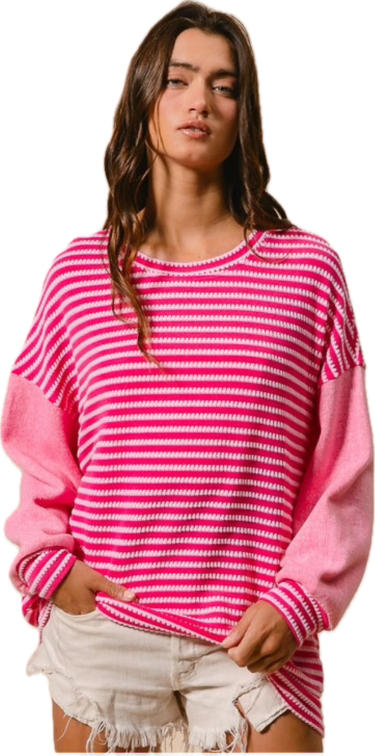 Fuchsia Textured Stripe Top