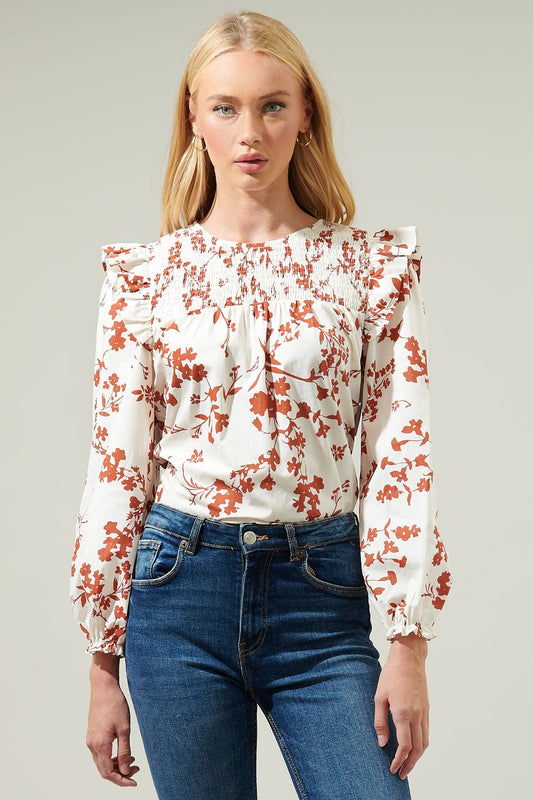 Garnet Floral Smocked Top