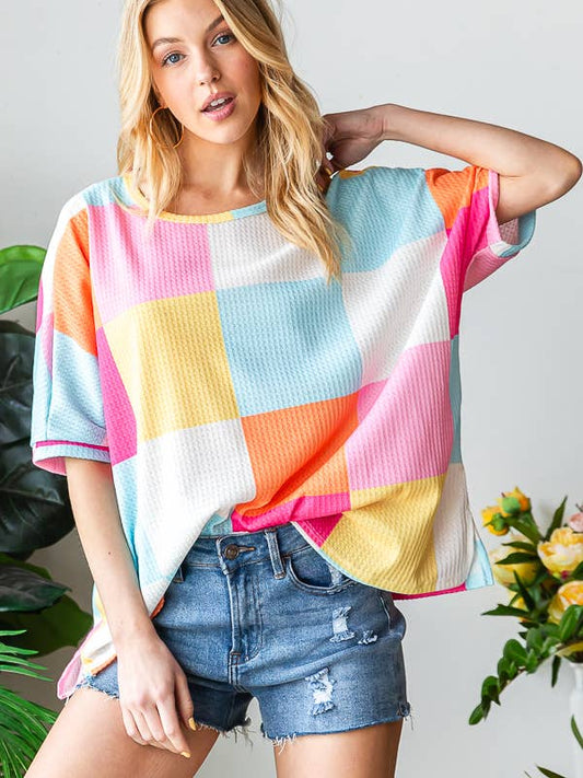 Summer Day Colorful Checkered Top