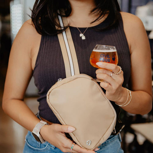 Tan Solid Fanny Pack with Striped Strap